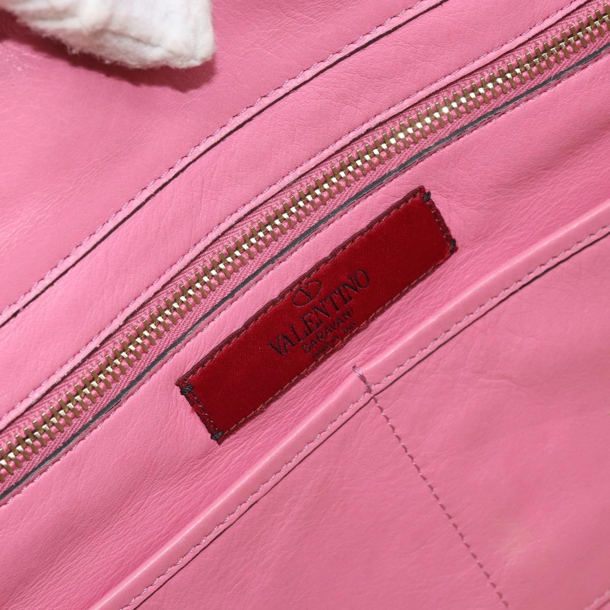 VALENTINO Studs Tote Bag Leather 2way Pink Gold Auth BA10650