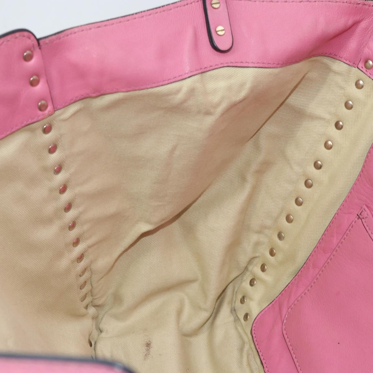 VALENTINO Studs Tote Bag Leather 2way Pink Gold Auth BA10650