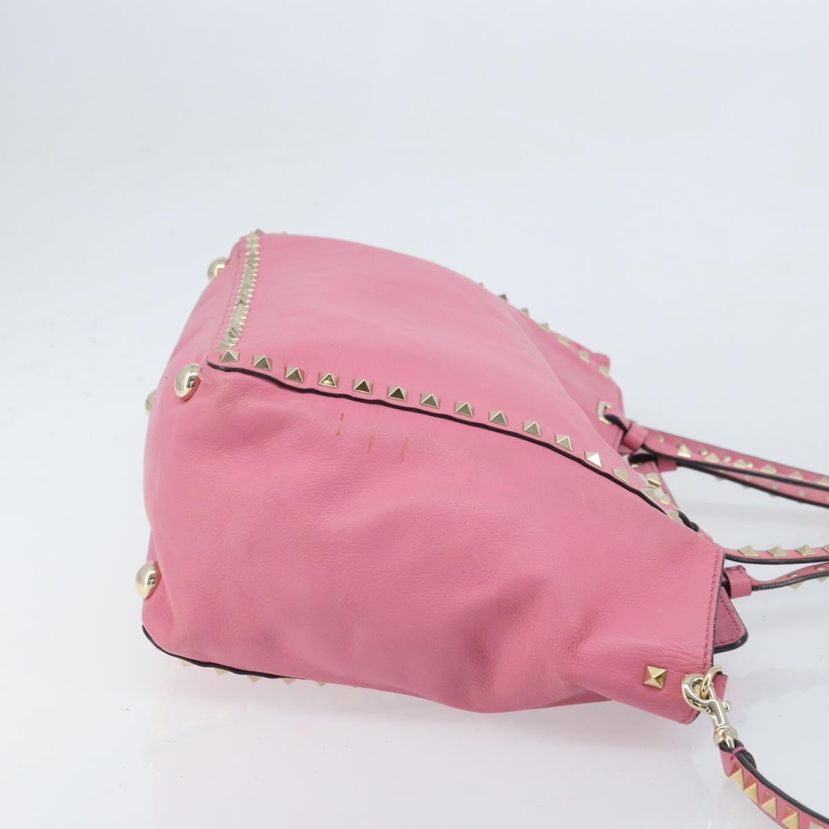 VALENTINO Studs Tote Bag Leather 2way Pink Gold Auth BA10650