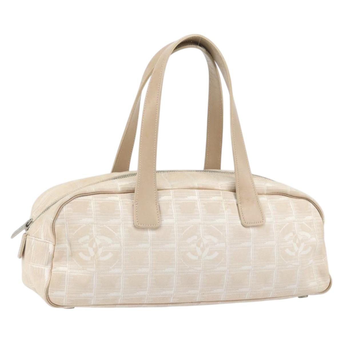 CHANEL New Travel Line Hand Bag Nylon Beige Gold CC Auth BA10651