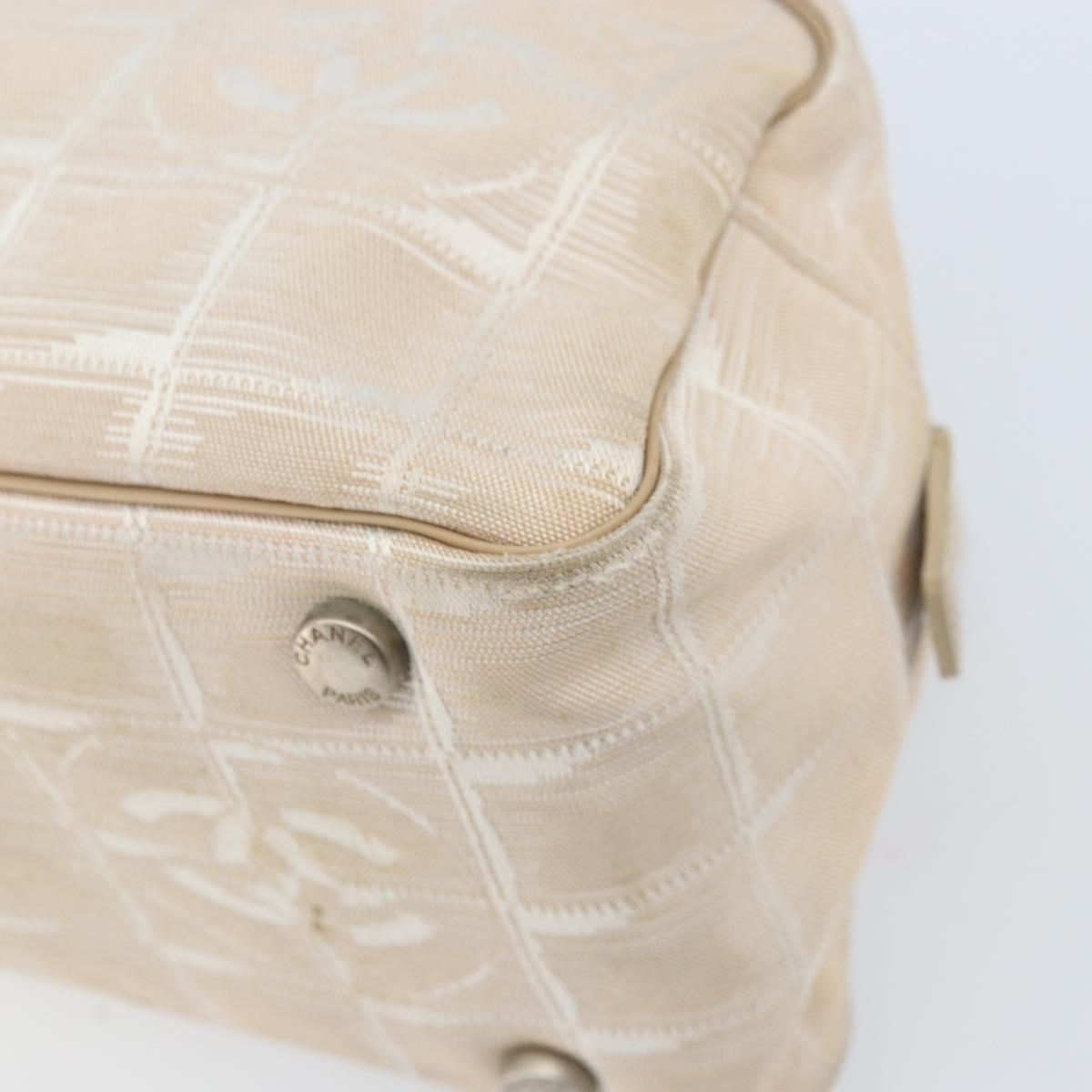CHANEL New Travel Line Hand Bag Nylon Beige Gold CC Auth BA10651