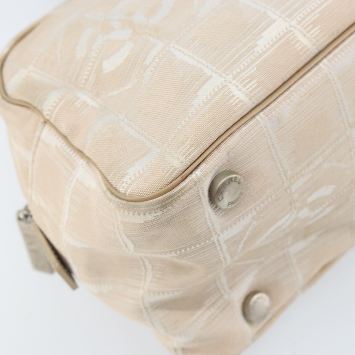 CHANEL New Travel Line Hand Bag Nylon Beige Gold CC Auth BA10651