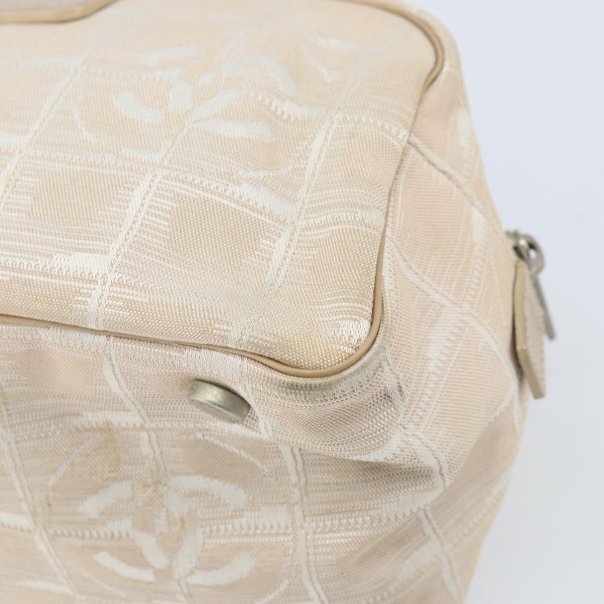 CHANEL New Travel Line Hand Bag Nylon Beige Gold CC Auth BA10651