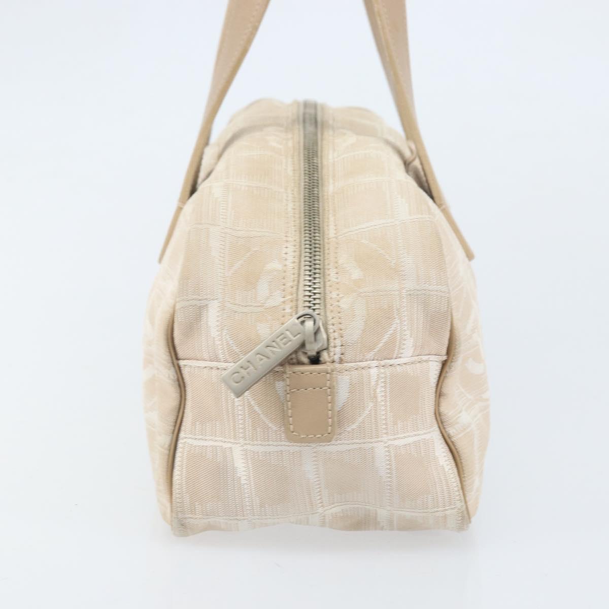 CHANEL New Travel Line Hand Bag Nylon Beige Gold CC Auth BA10651