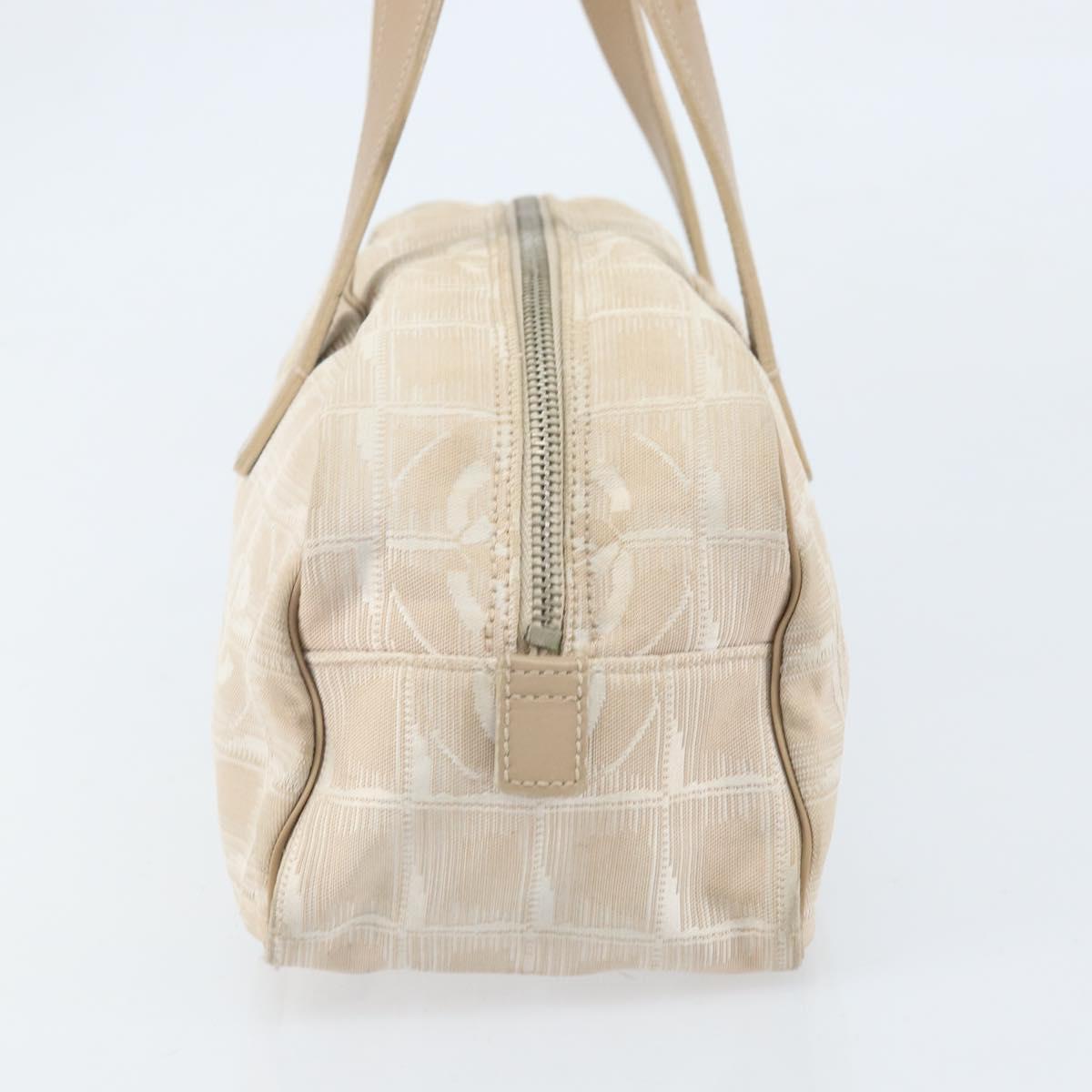 CHANEL New Travel Line Hand Bag Nylon Beige Gold CC Auth BA10651
