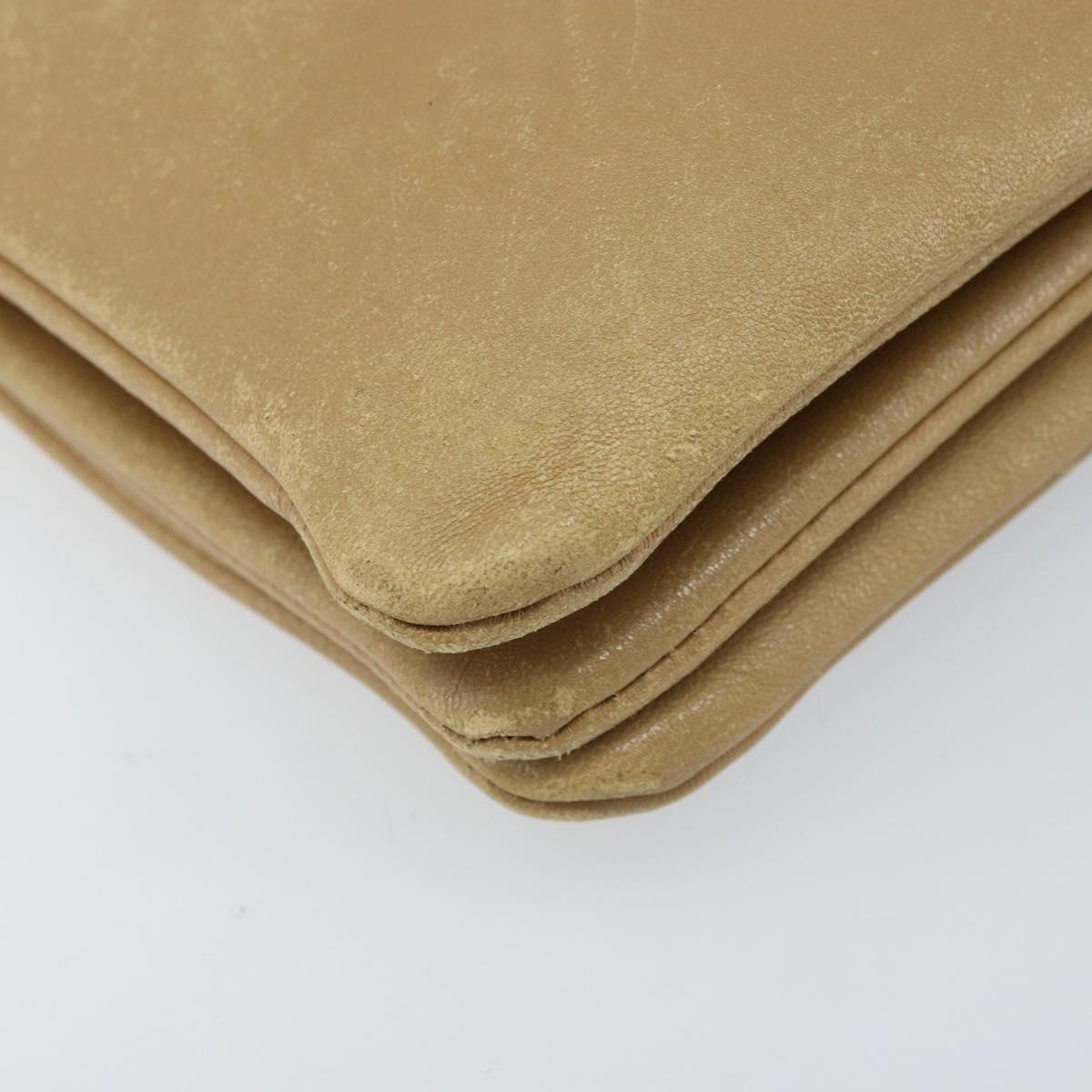 CELINE Trio Shoulder Bag Leather Beige Gold Auth BA10653