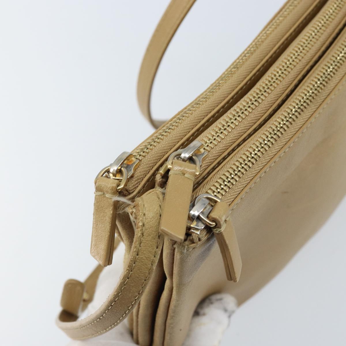 CELINE Trio Shoulder Bag Leather Beige Gold Auth BA10653