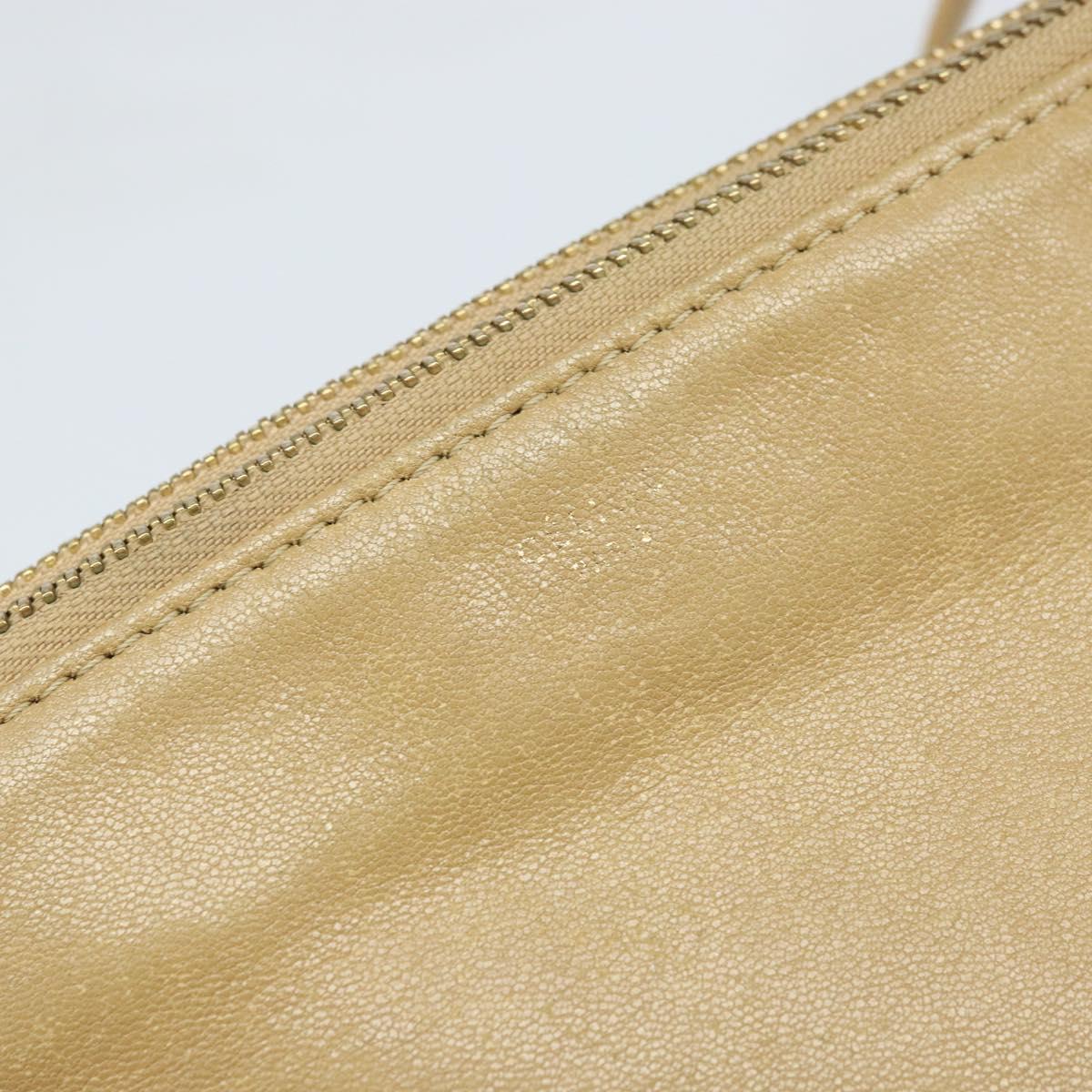 CELINE Trio Shoulder Bag Leather Beige Gold Auth BA10653