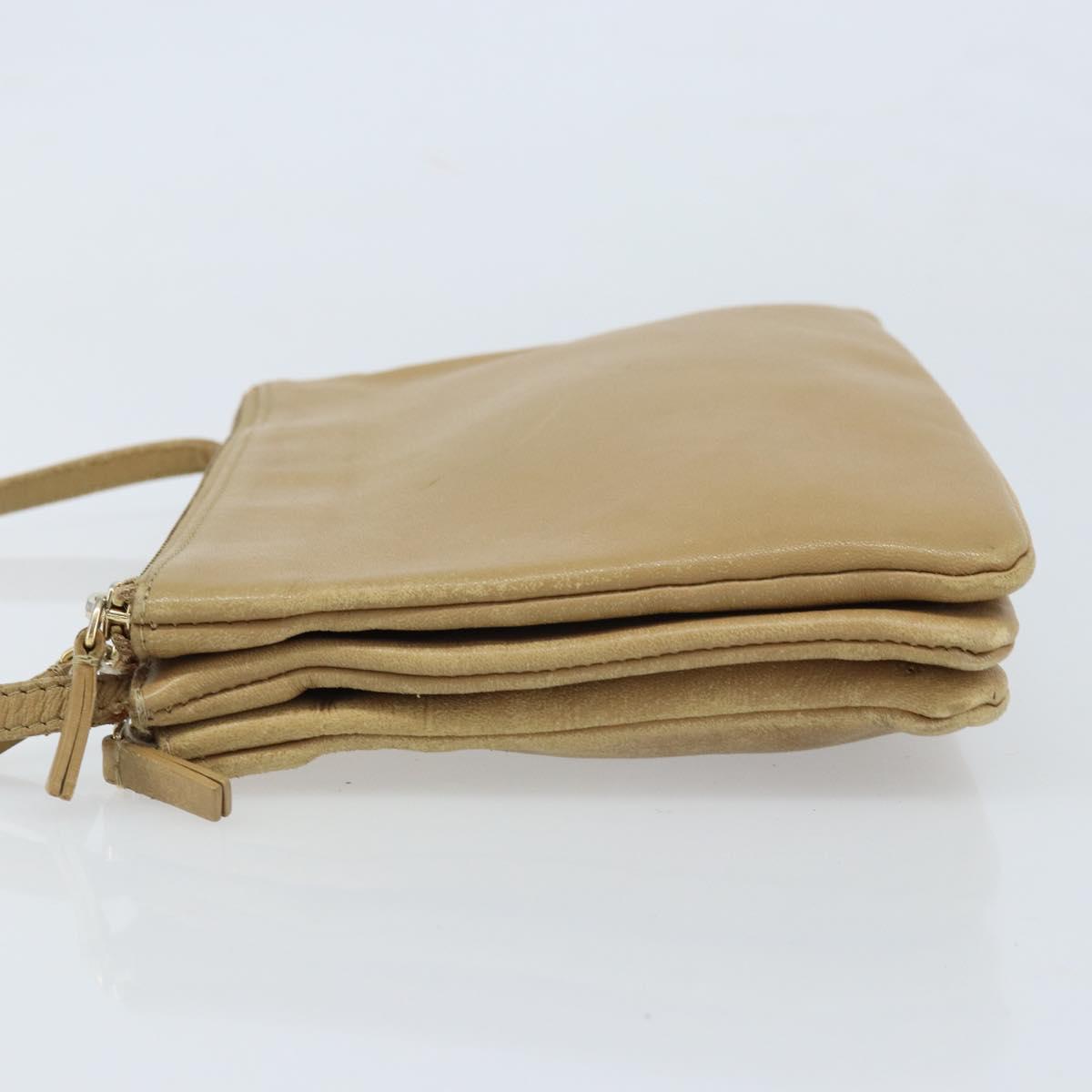 CELINE Trio Shoulder Bag Leather Beige Gold Auth BA10653