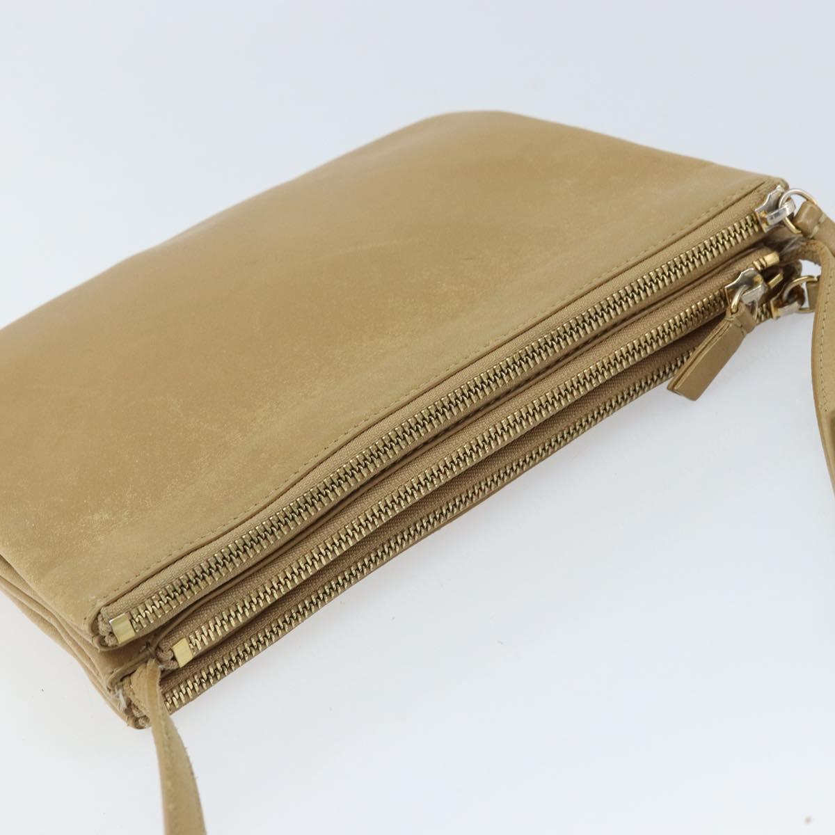 CELINE Trio Shoulder Bag Leather Beige Gold Auth BA10653