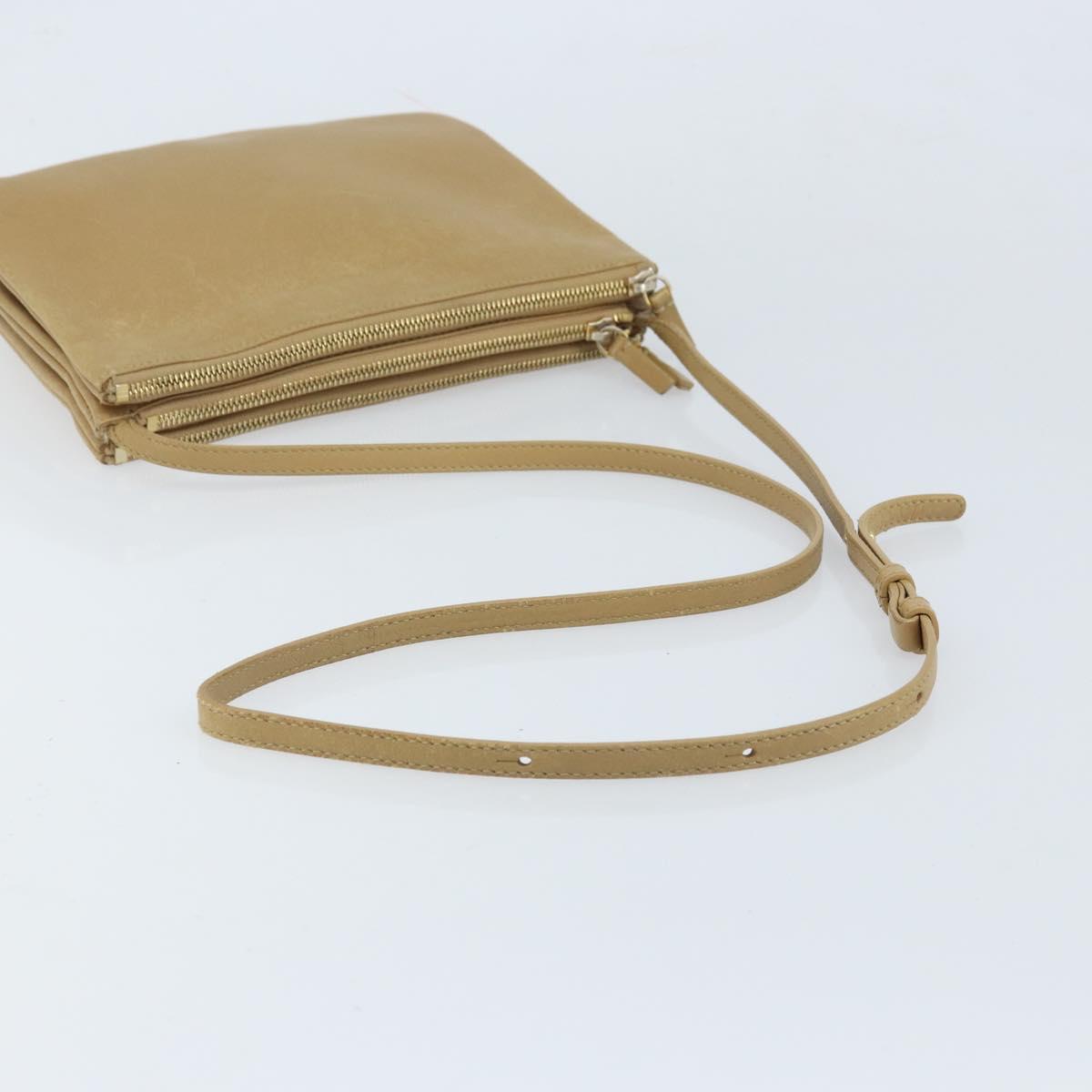 CELINE Trio Shoulder Bag Leather Beige Gold Auth BA10653
