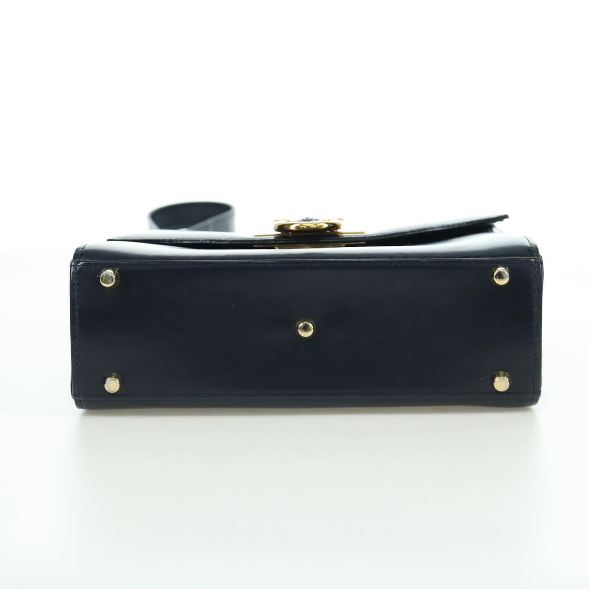 Gianni Versace Shoulder Bag Leather Navy Gold Auth BA10657V