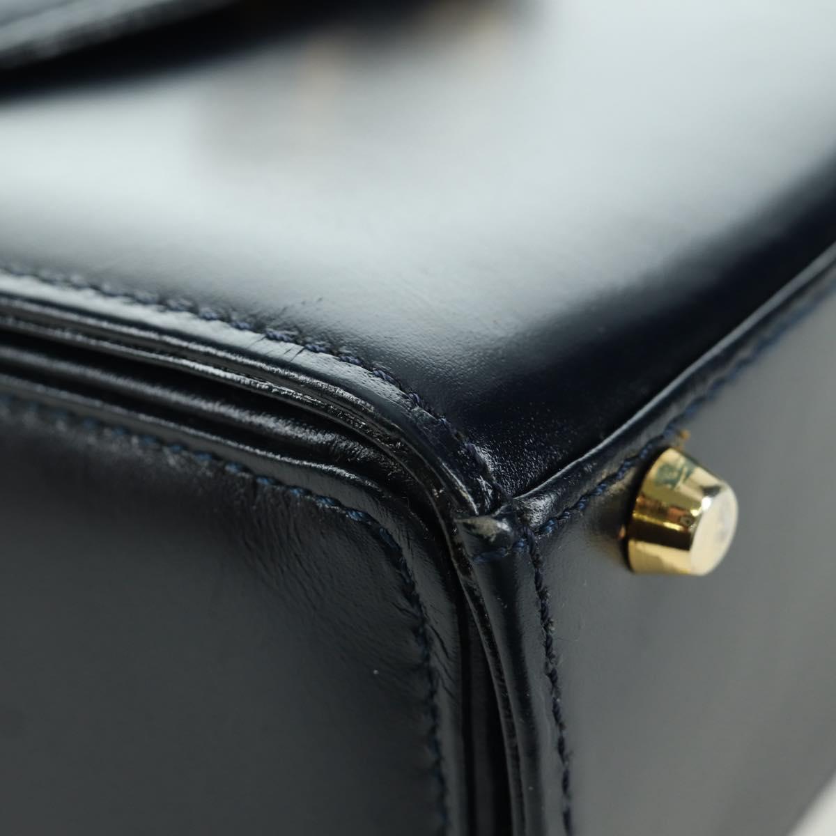 Gianni Versace Shoulder Bag Leather Navy Gold Auth BA10657V