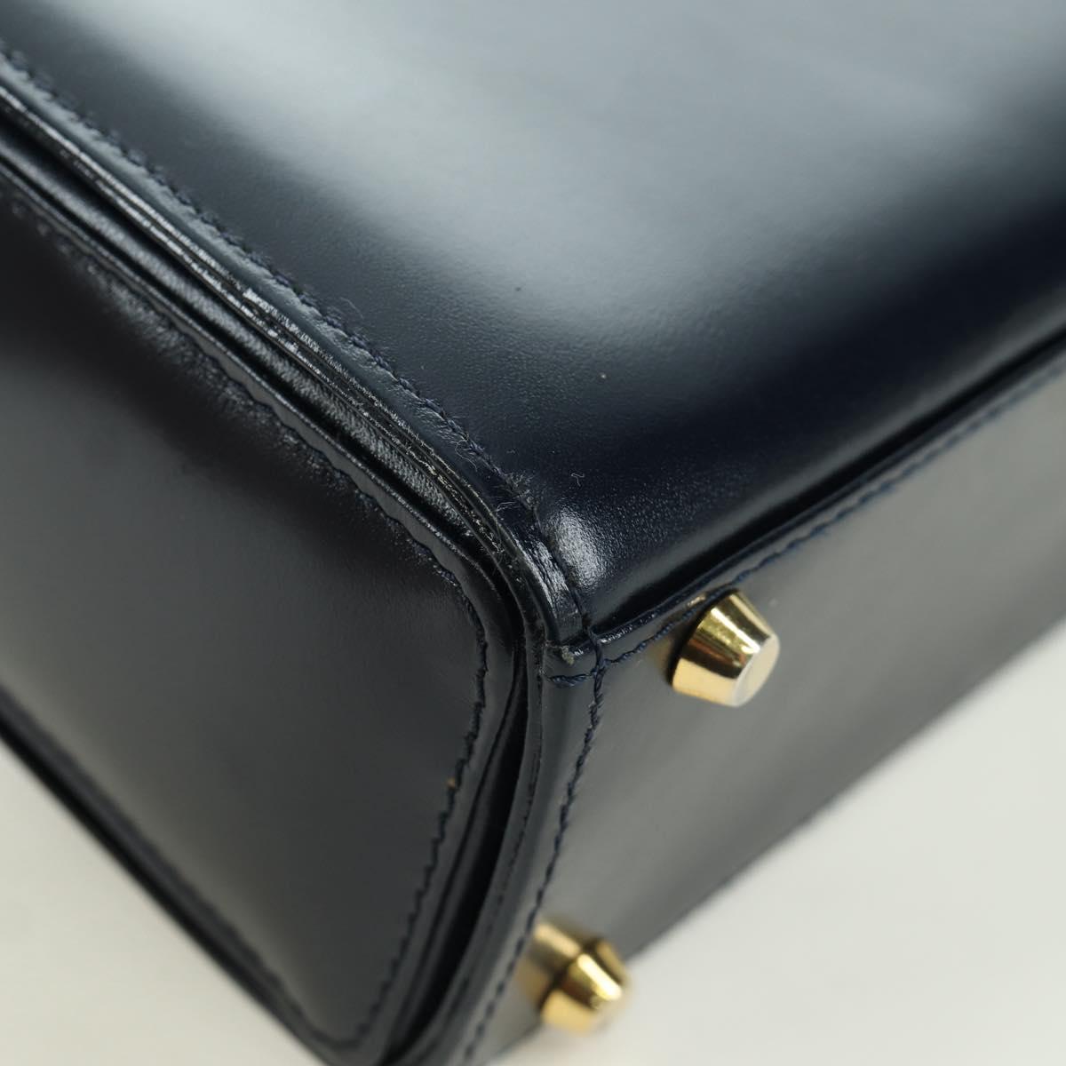 Gianni Versace Shoulder Bag Leather Navy Gold Auth BA10657V