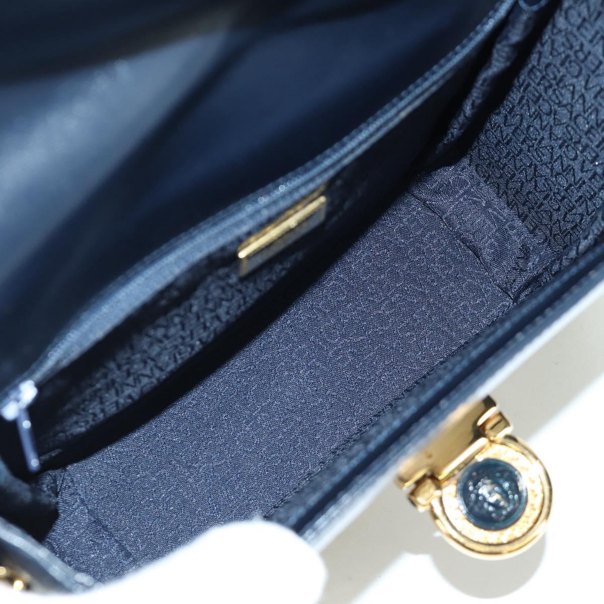 Gianni Versace Shoulder Bag Leather Navy Gold Auth BA10657V