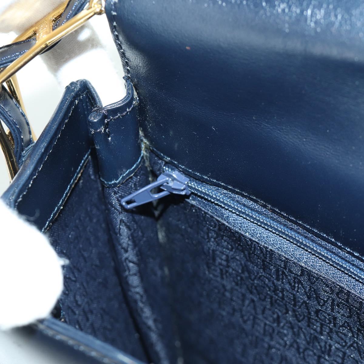 Gianni Versace Shoulder Bag Leather Navy Gold Auth BA10657V