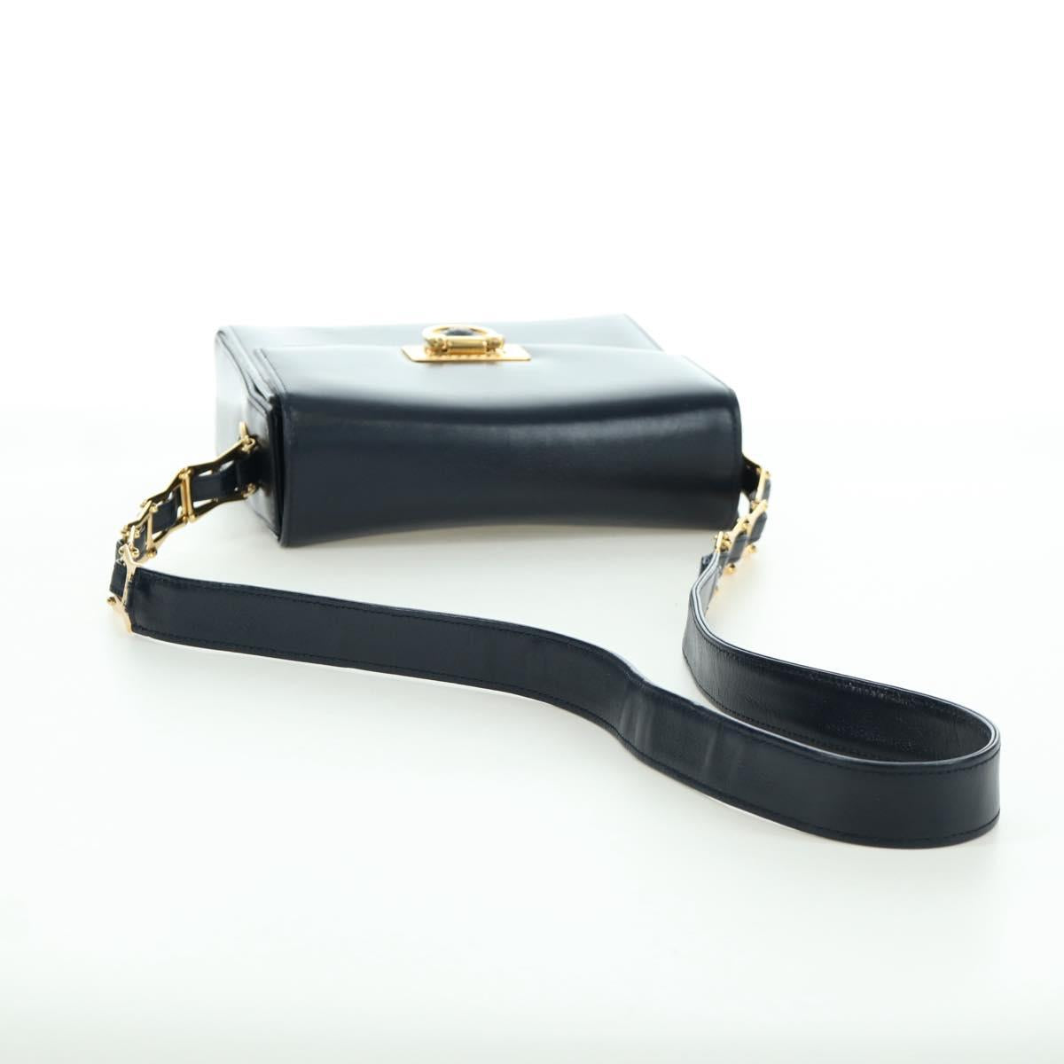 Gianni Versace Shoulder Bag Leather Navy Gold Auth BA10657V