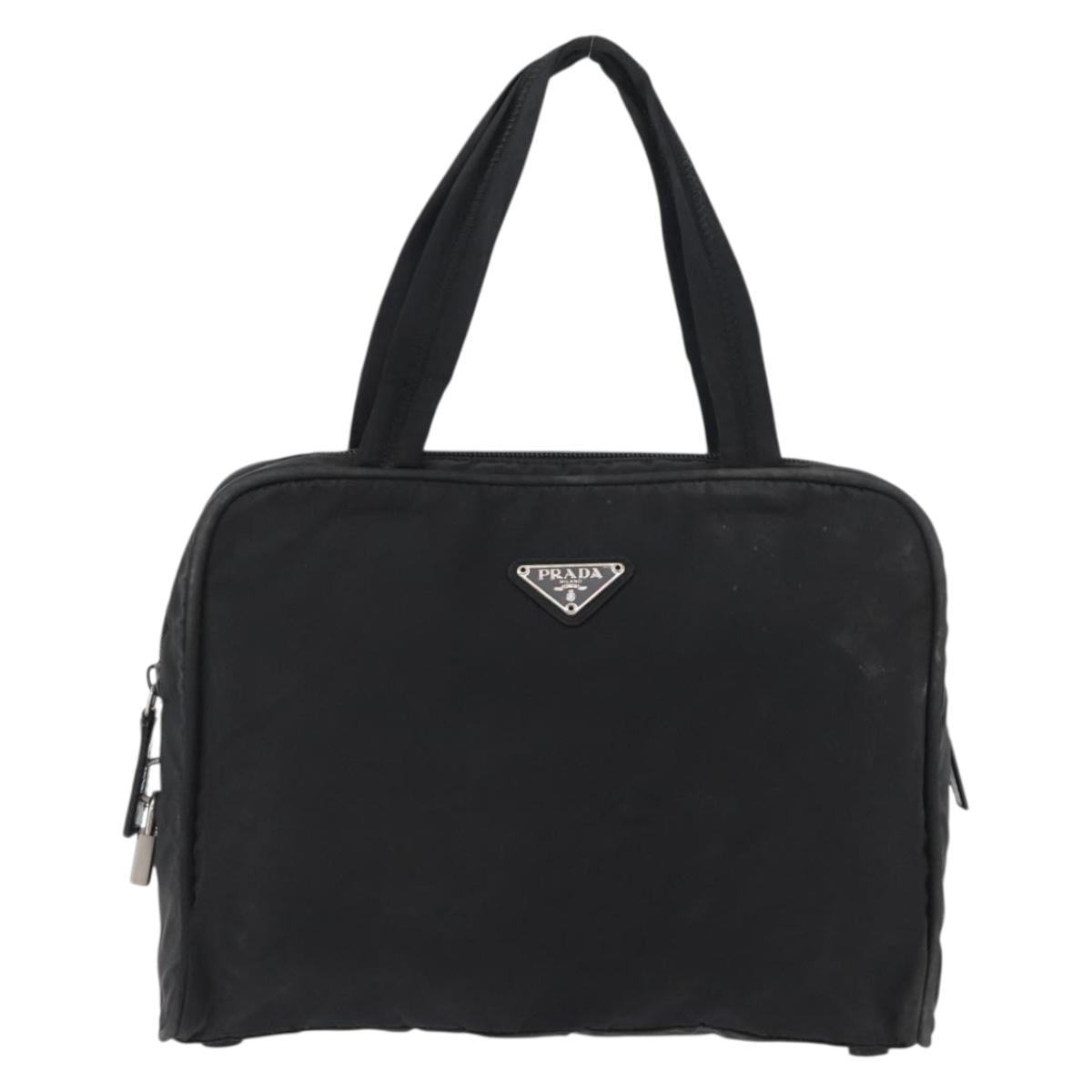 PRADA Hand Bag Nylon Black Silver Auth BA10663