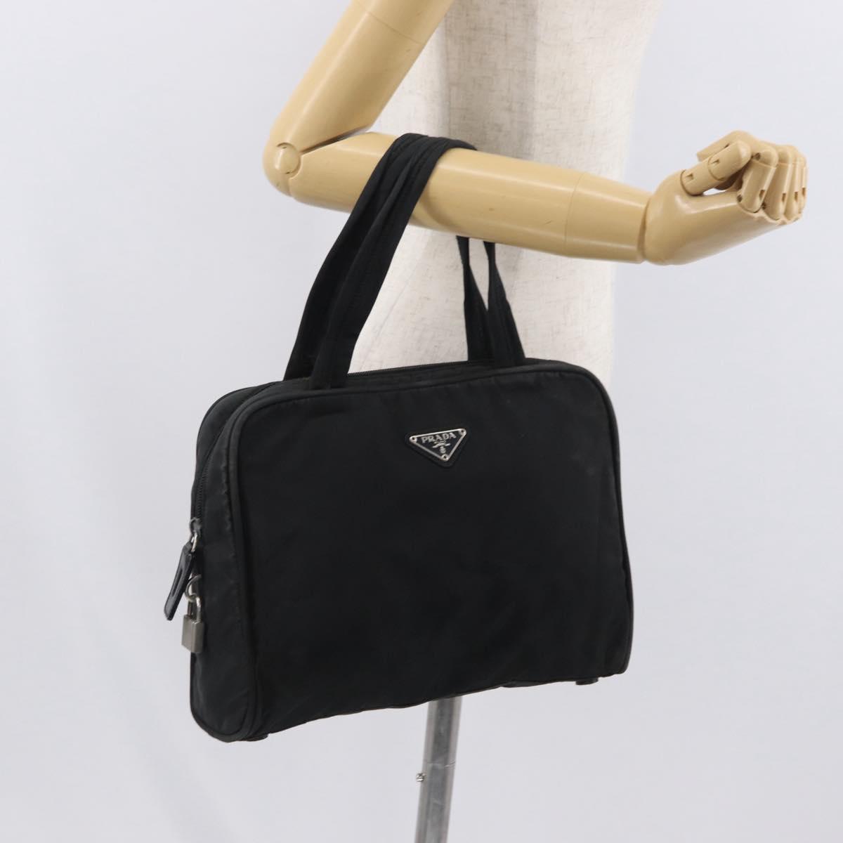 PRADA Hand Bag Nylon Black Silver Auth BA10663