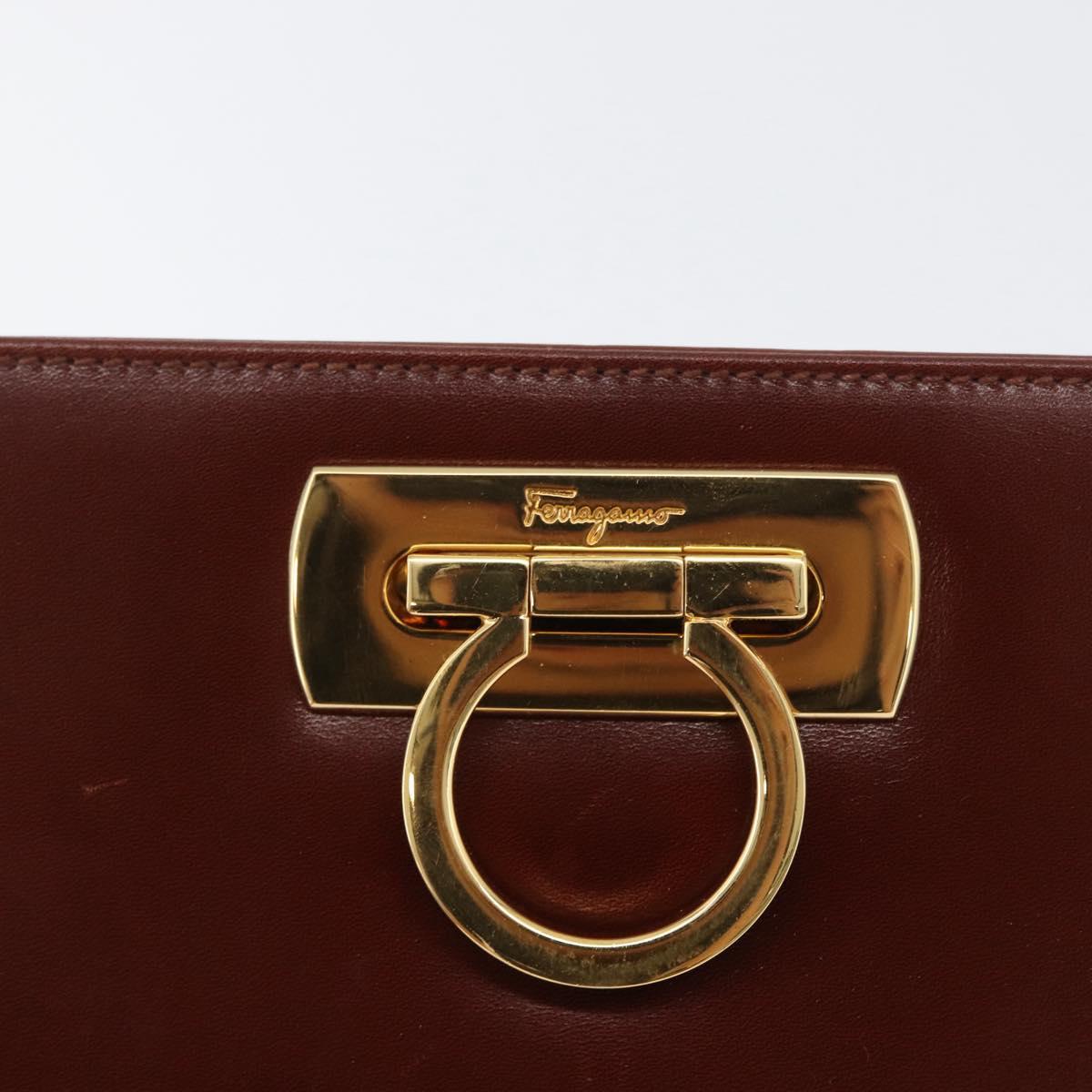 Salvatore Ferragamo Gancini Chain Shoulder Bag Leather Brown Gold Auth BA10665