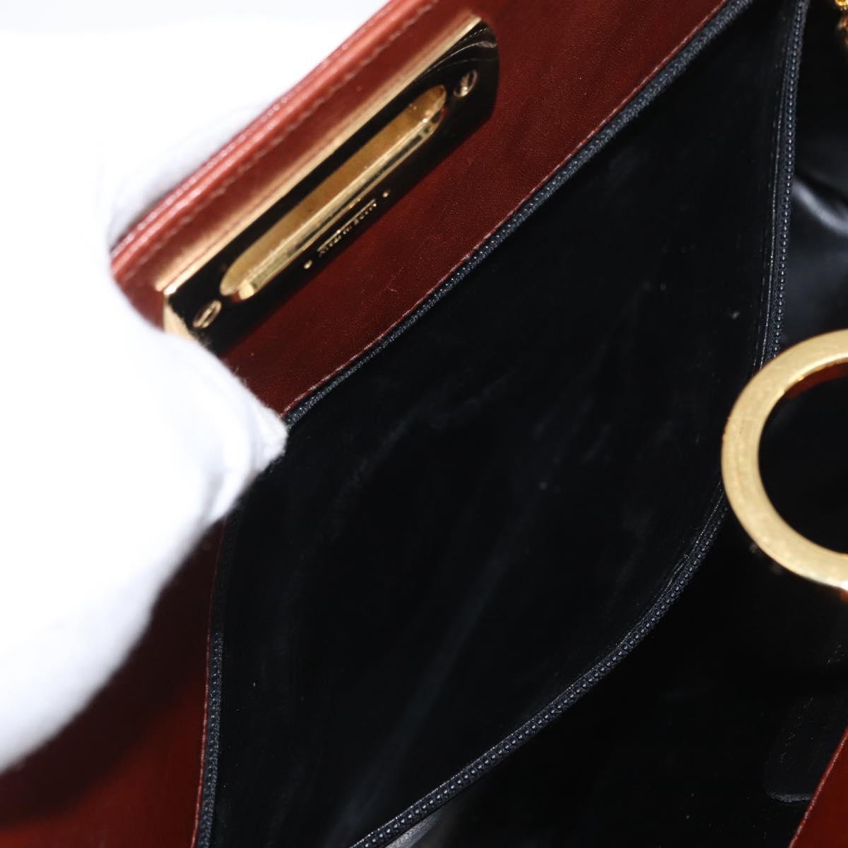 Salvatore Ferragamo Gancini Chain Shoulder Bag Leather Brown Gold Auth BA10665