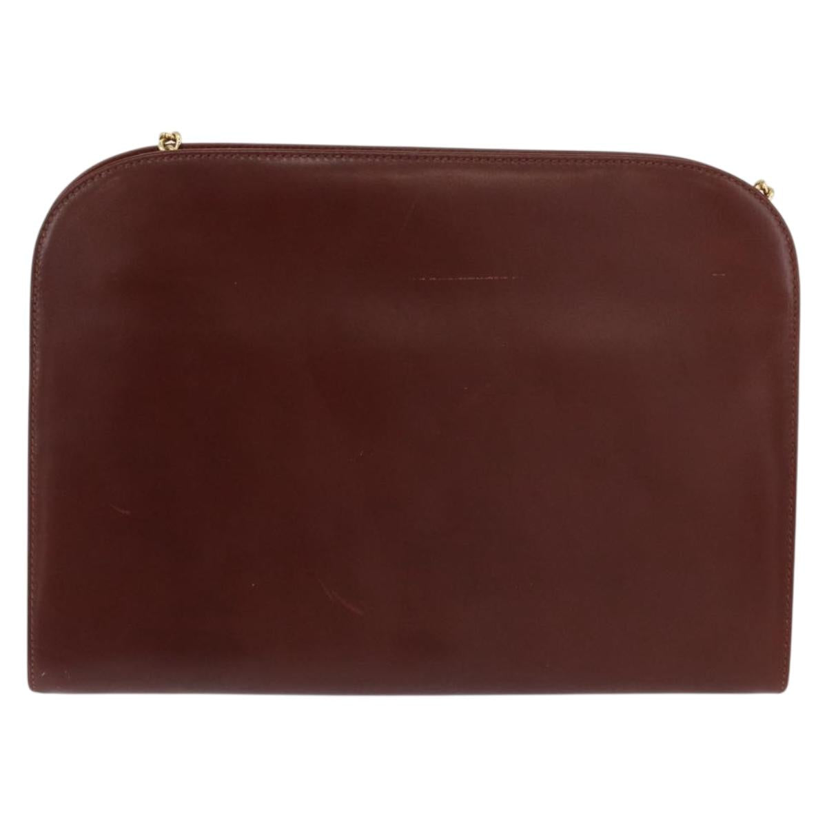 Salvatore Ferragamo Gancini Chain Shoulder Bag Leather Brown Gold Auth BA10665