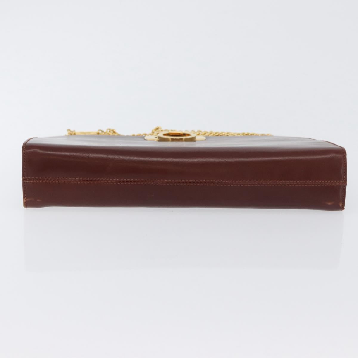 Salvatore Ferragamo Gancini Chain Shoulder Bag Leather Brown Gold Auth BA10665