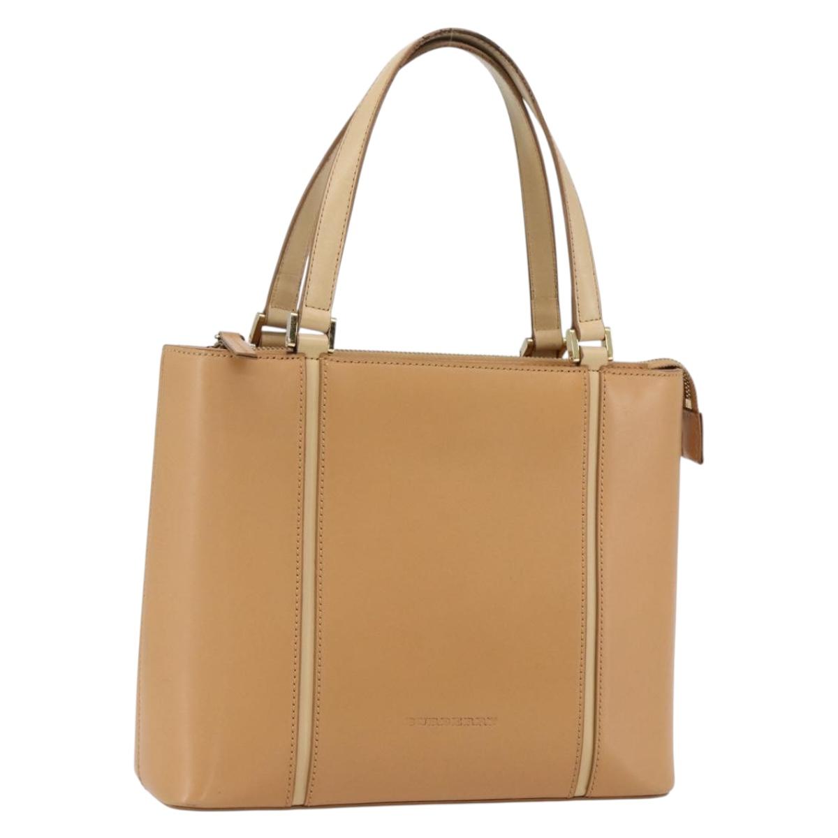 BURBERRY Hand Bag Leather Beige Gold Auth BA10666