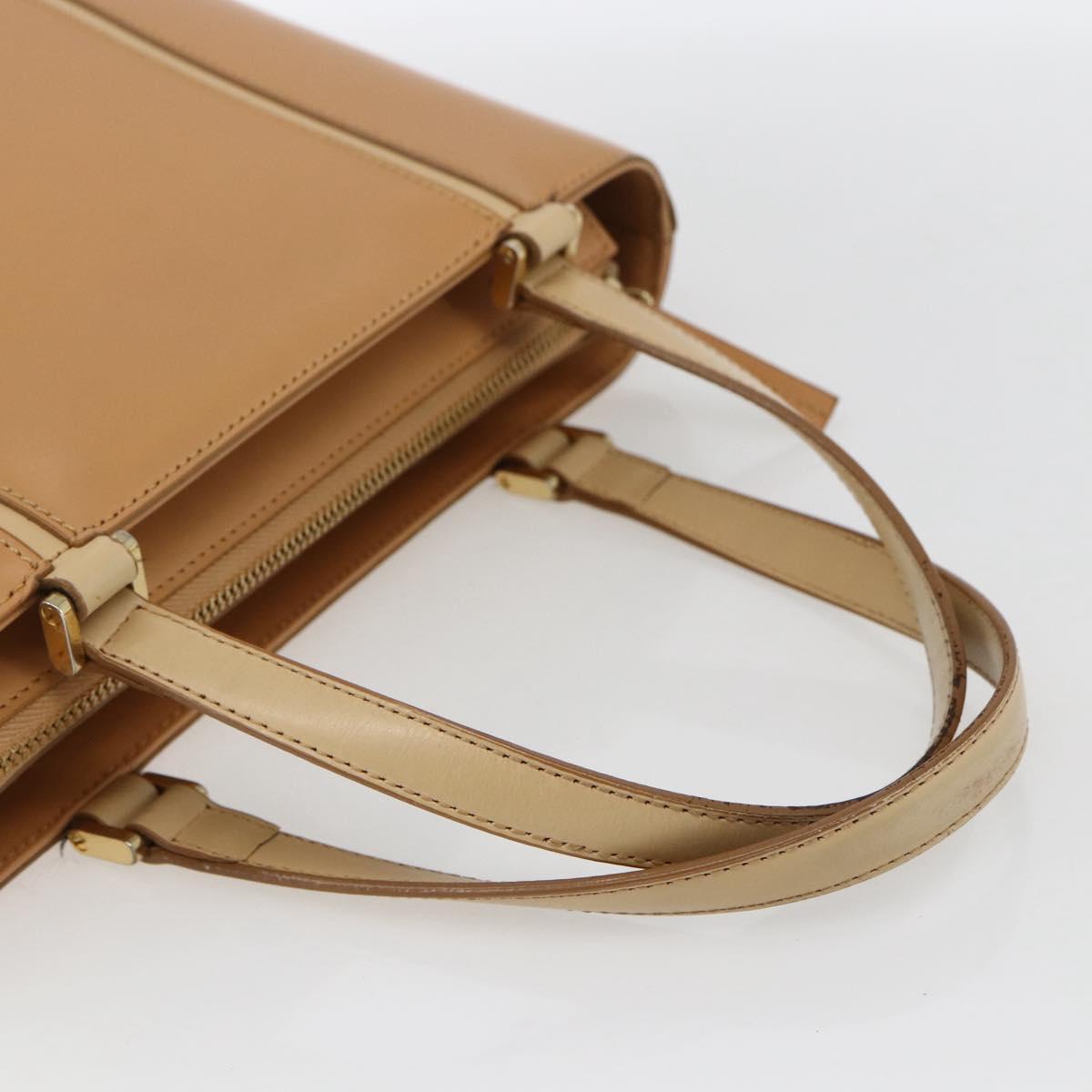 BURBERRY Hand Bag Leather Beige Gold Auth BA10666