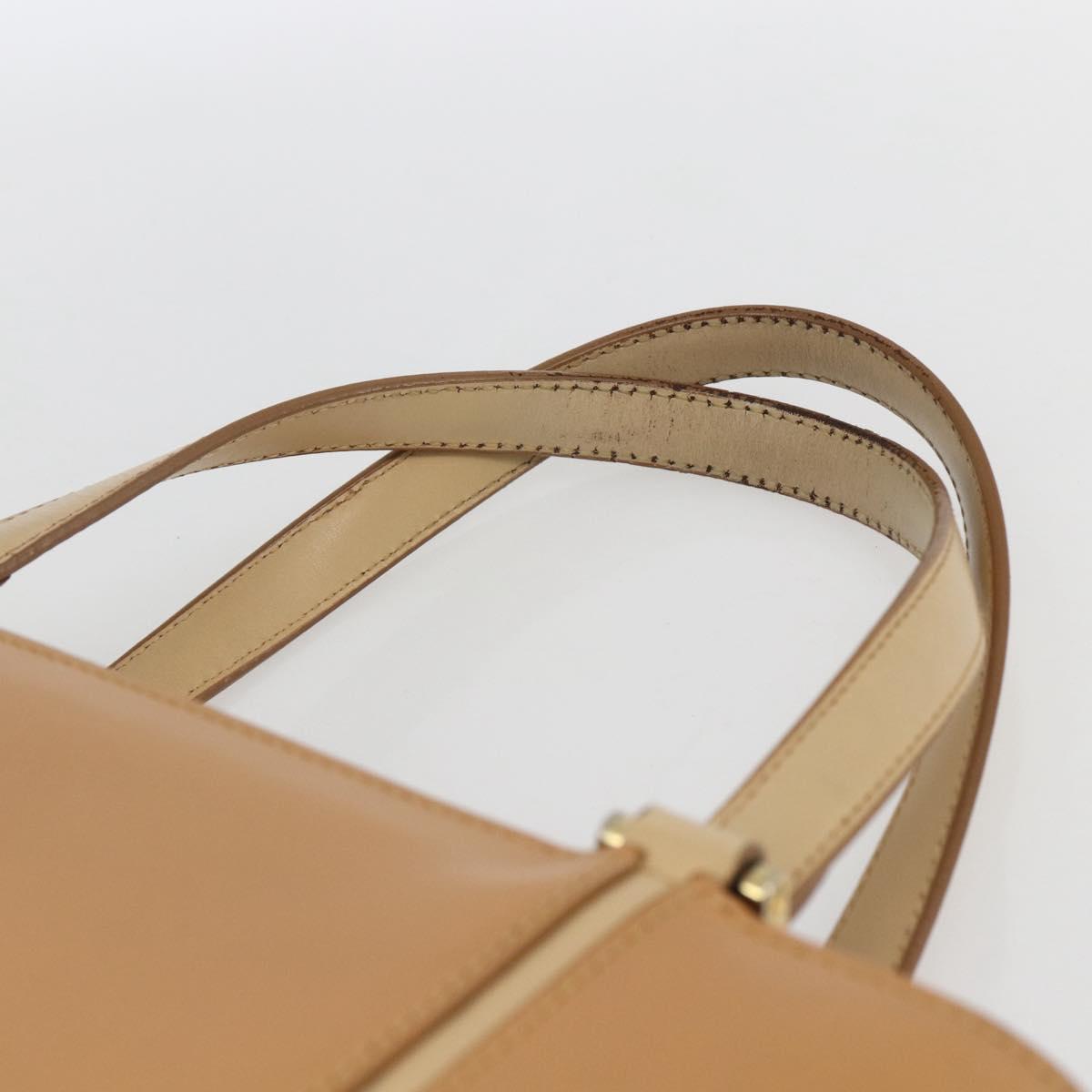 BURBERRY Hand Bag Leather Beige Gold Auth BA10666