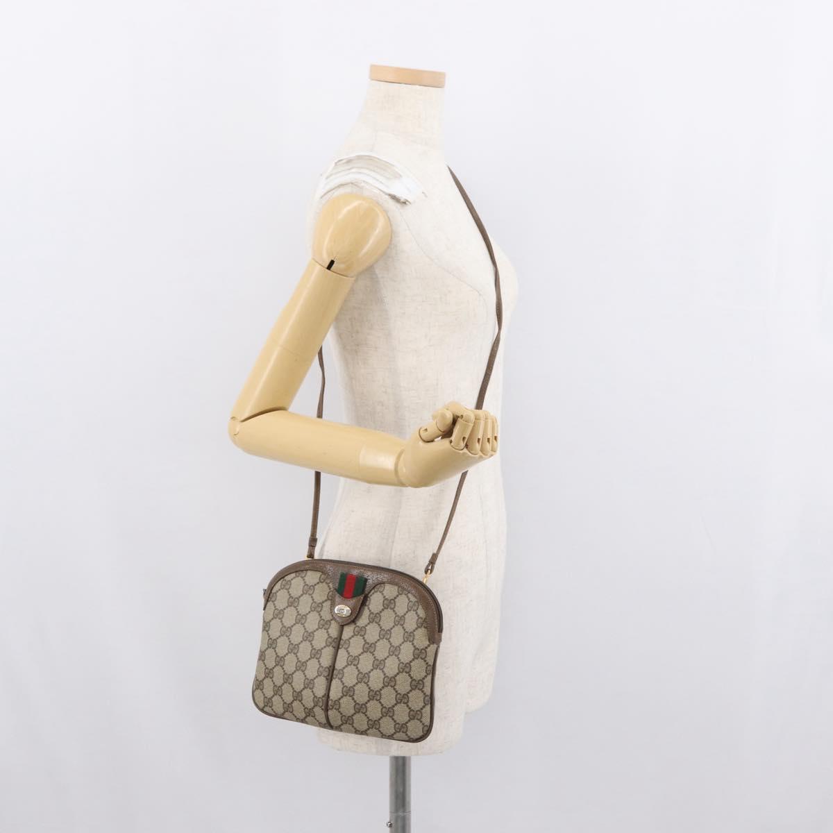 GUCCI GG Supreme Web Sherry Line Bag PVC Beige Gold 904 02 047 Auth BA10668
