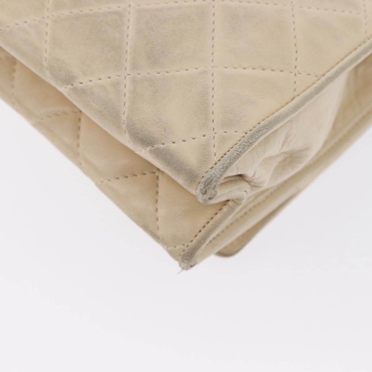 CHANEL Matelasse Chain Shoulder Bag Lamb Skin Beige Gold CC Auth BA10672
