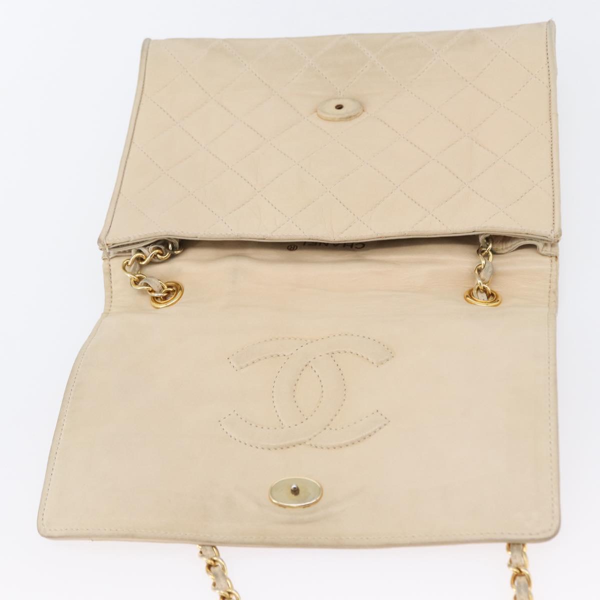 CHANEL Matelasse Chain Shoulder Bag Lamb Skin Beige Gold CC Auth BA10672