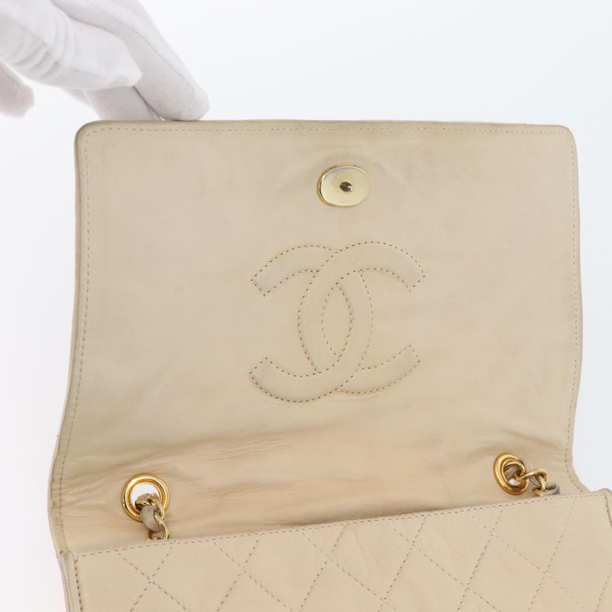 CHANEL Matelasse Chain Shoulder Bag Lamb Skin Beige Gold CC Auth BA10672