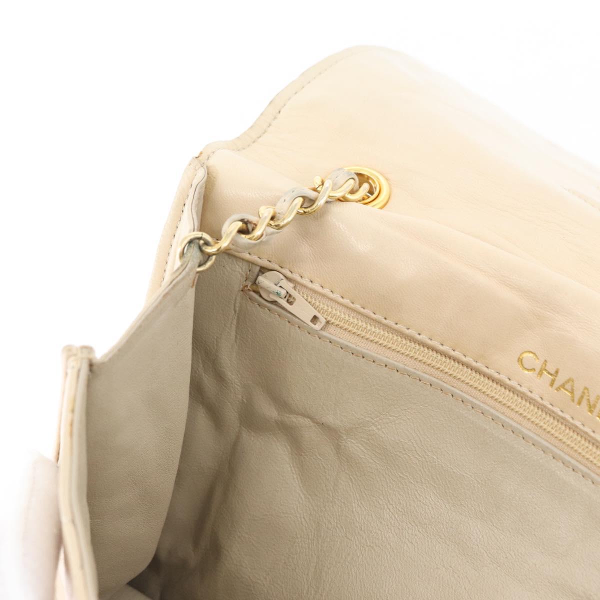 CHANEL Matelasse Chain Shoulder Bag Lamb Skin Beige Gold CC Auth BA10672