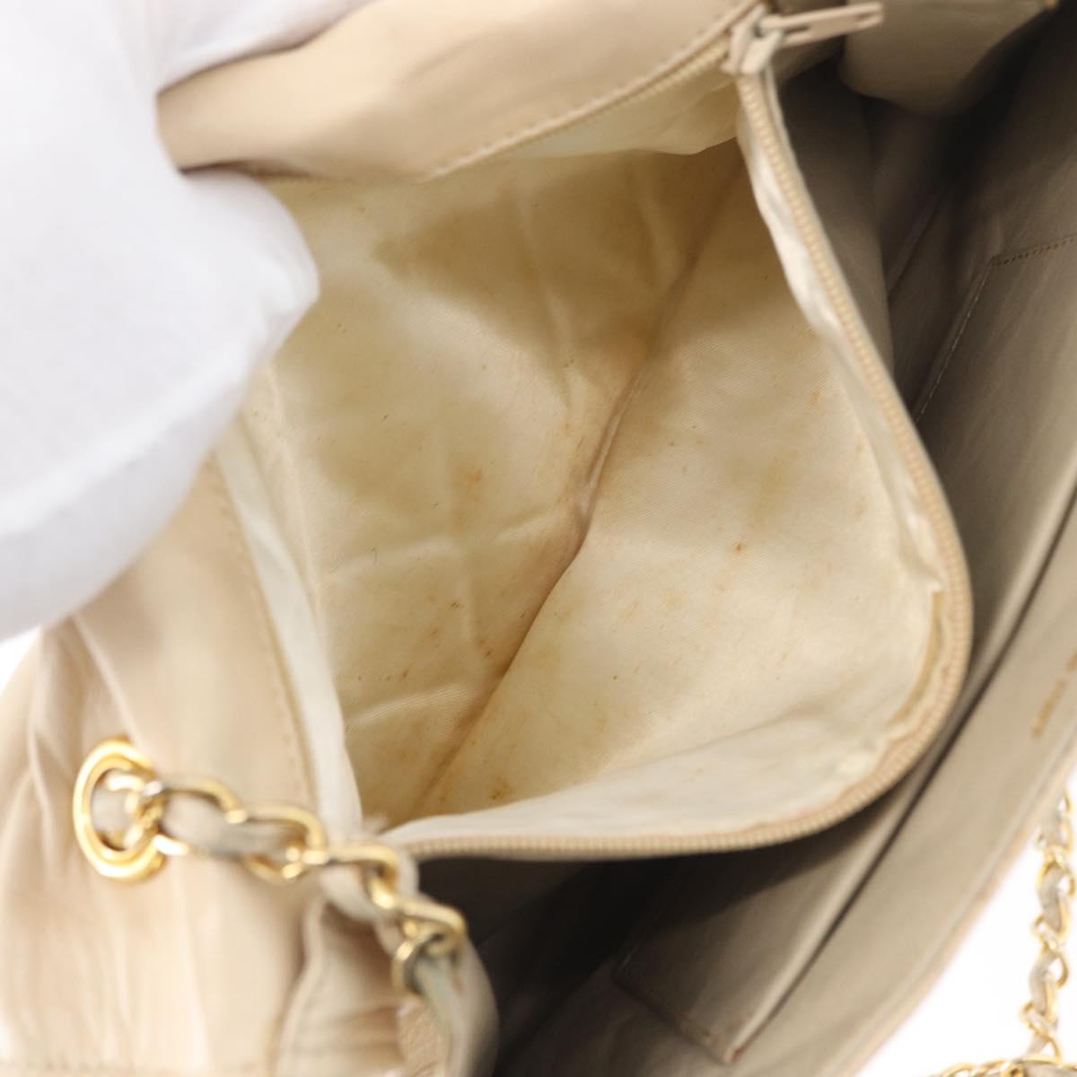 CHANEL Matelasse Chain Shoulder Bag Lamb Skin Beige Gold CC Auth BA10672