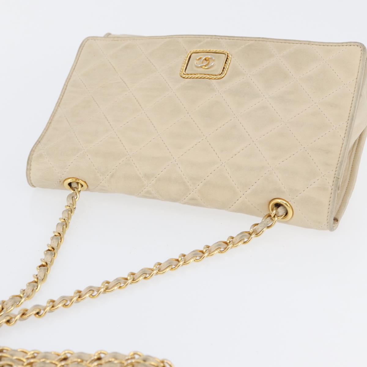 CHANEL Matelasse Chain Shoulder Bag Lamb Skin Beige Gold CC Auth BA10672