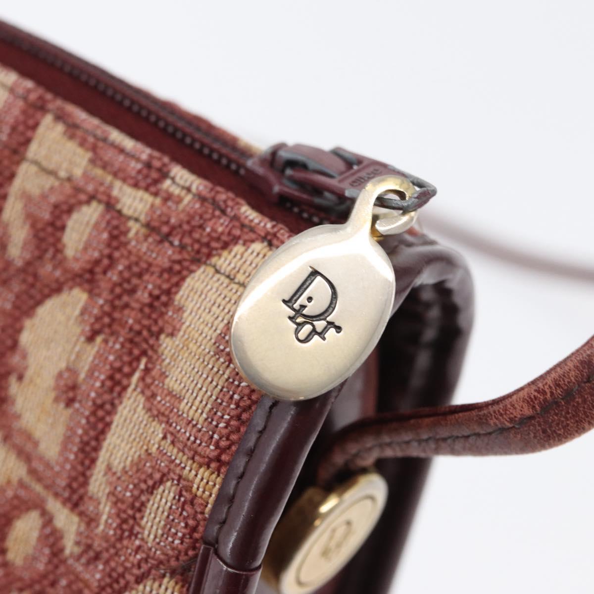 Christian Dior Trotter Canvas Shoulder Bag Red Gold Auth BA10682