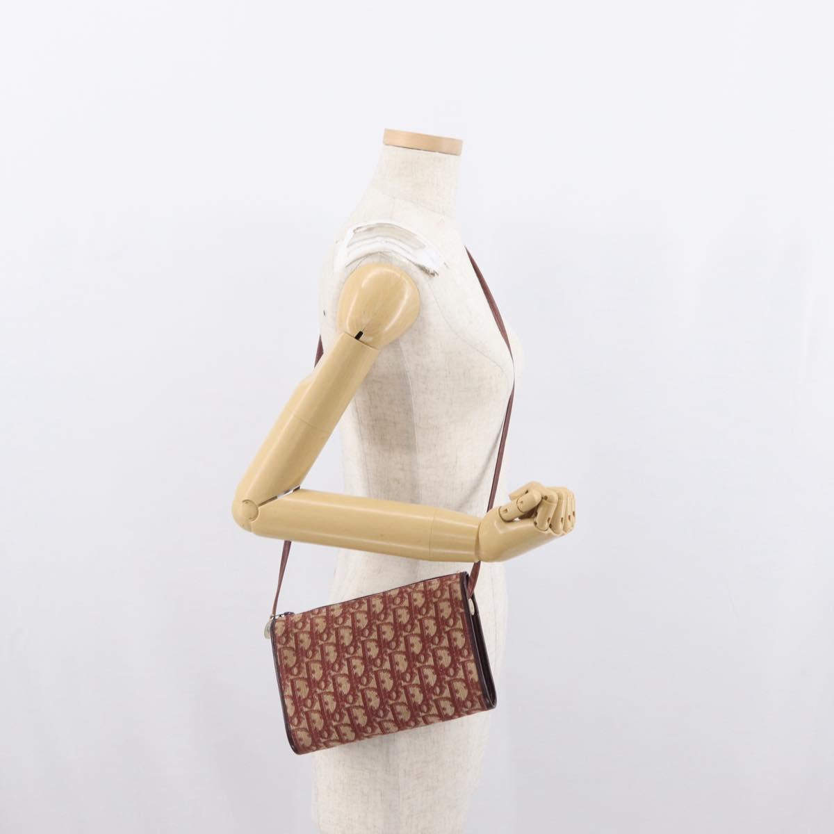 Christian Dior Trotter Canvas Shoulder Bag Red Gold Auth BA10682