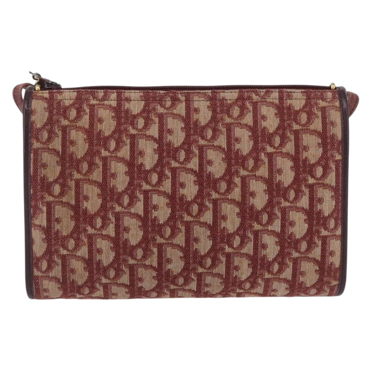 Christian Dior Trotter Canvas Shoulder Bag Red Gold Auth BA10682