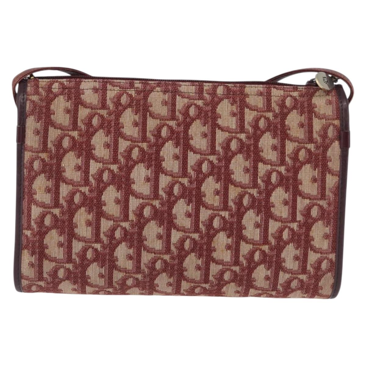 Christian Dior Trotter Canvas Shoulder Bag Red Gold Auth BA10682