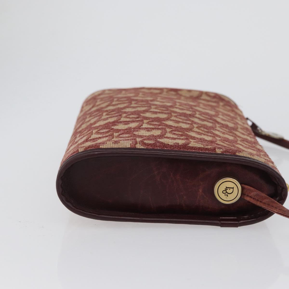 Christian Dior Trotter Canvas Shoulder Bag Red Gold Auth BA10682