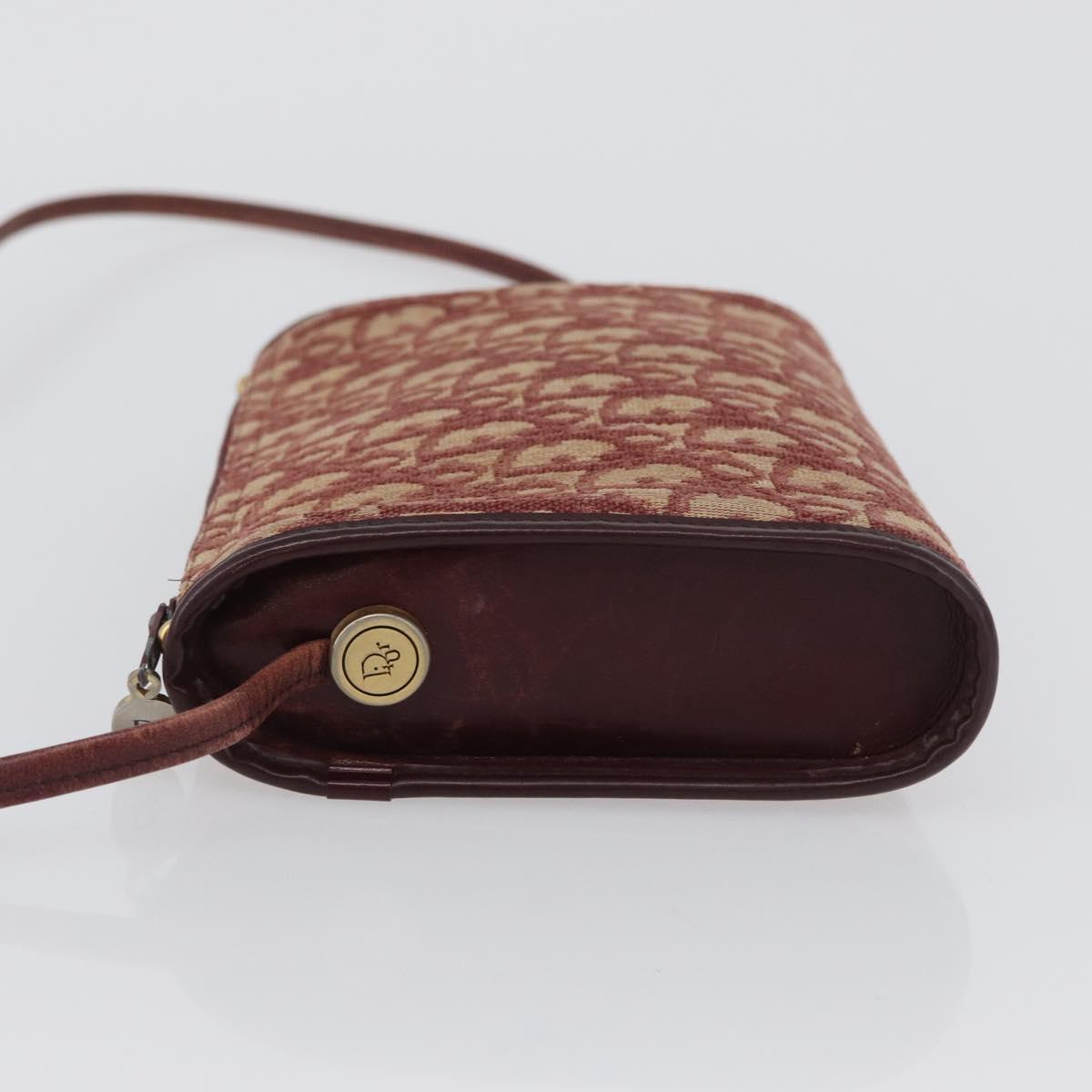 Christian Dior Trotter Canvas Shoulder Bag Red Gold Auth BA10682