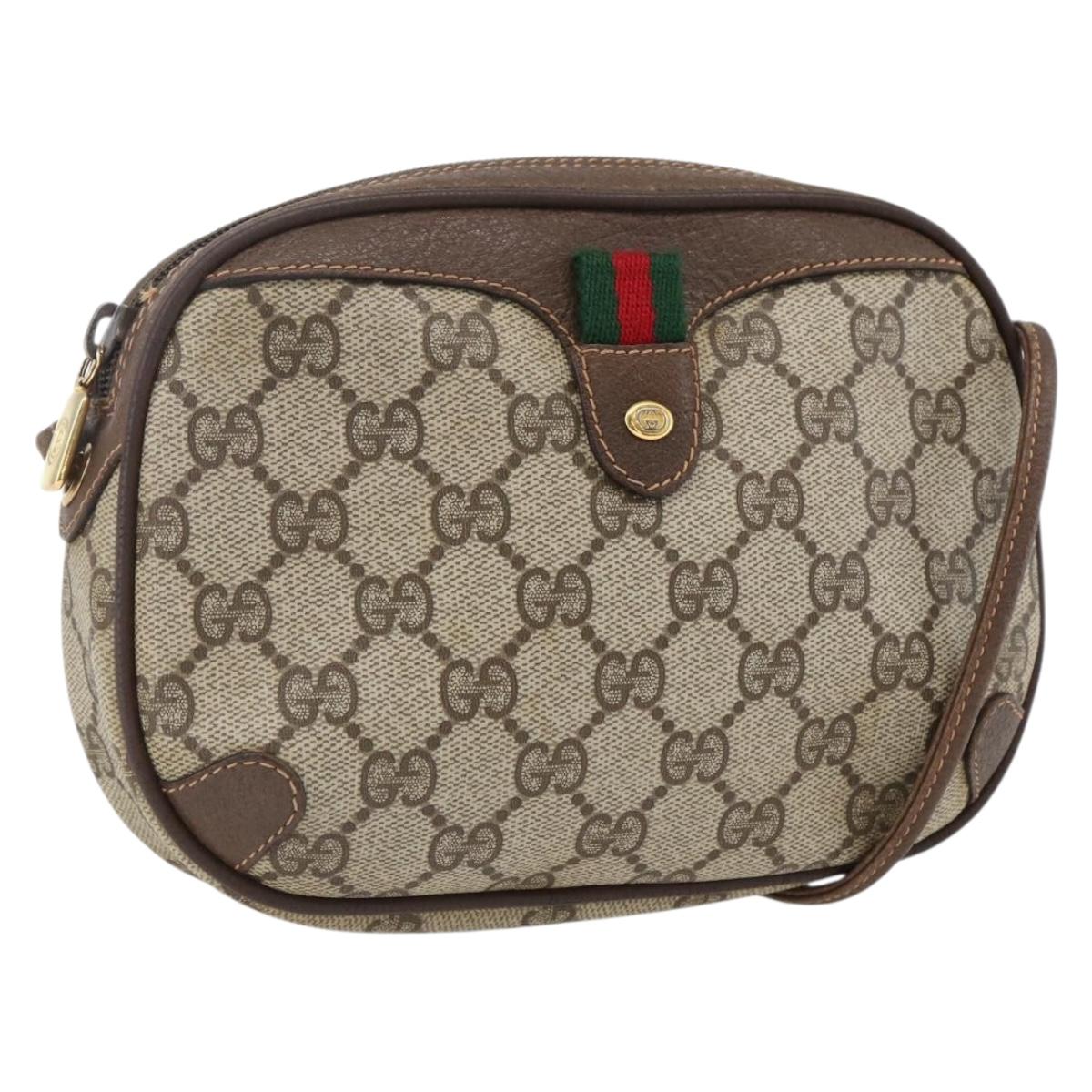 GUCCI GG Supreme Web Sherry Line Bag PVC Beige Gold 89 02 066 Auth BA10683