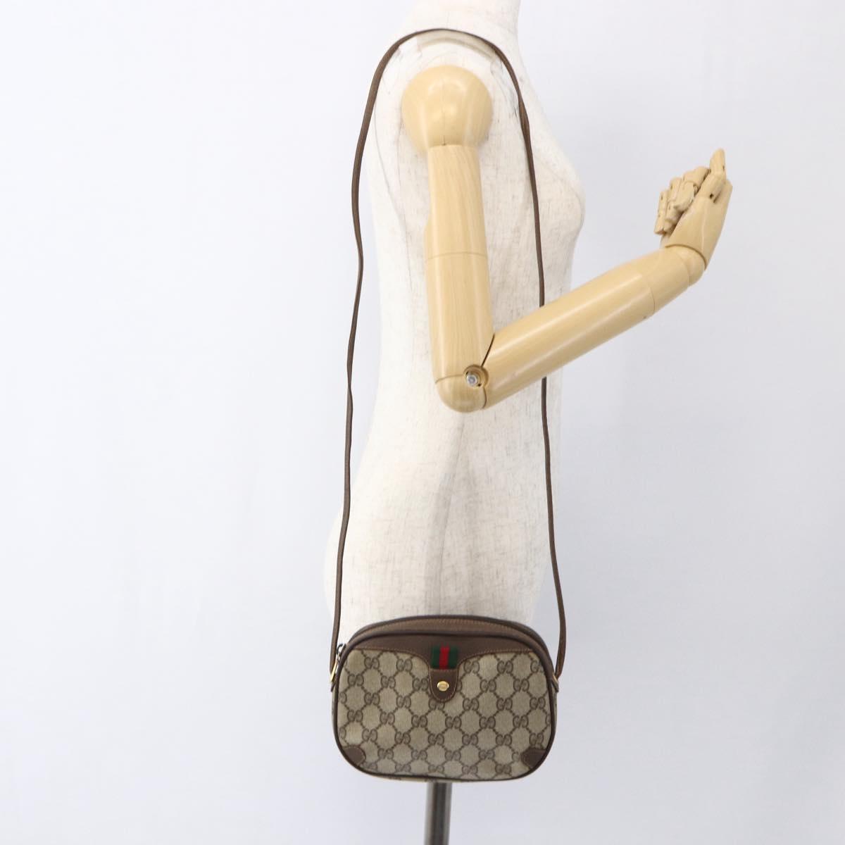 GUCCI GG Supreme Web Sherry Line Bag PVC Beige Gold 89 02 066 Auth BA10683