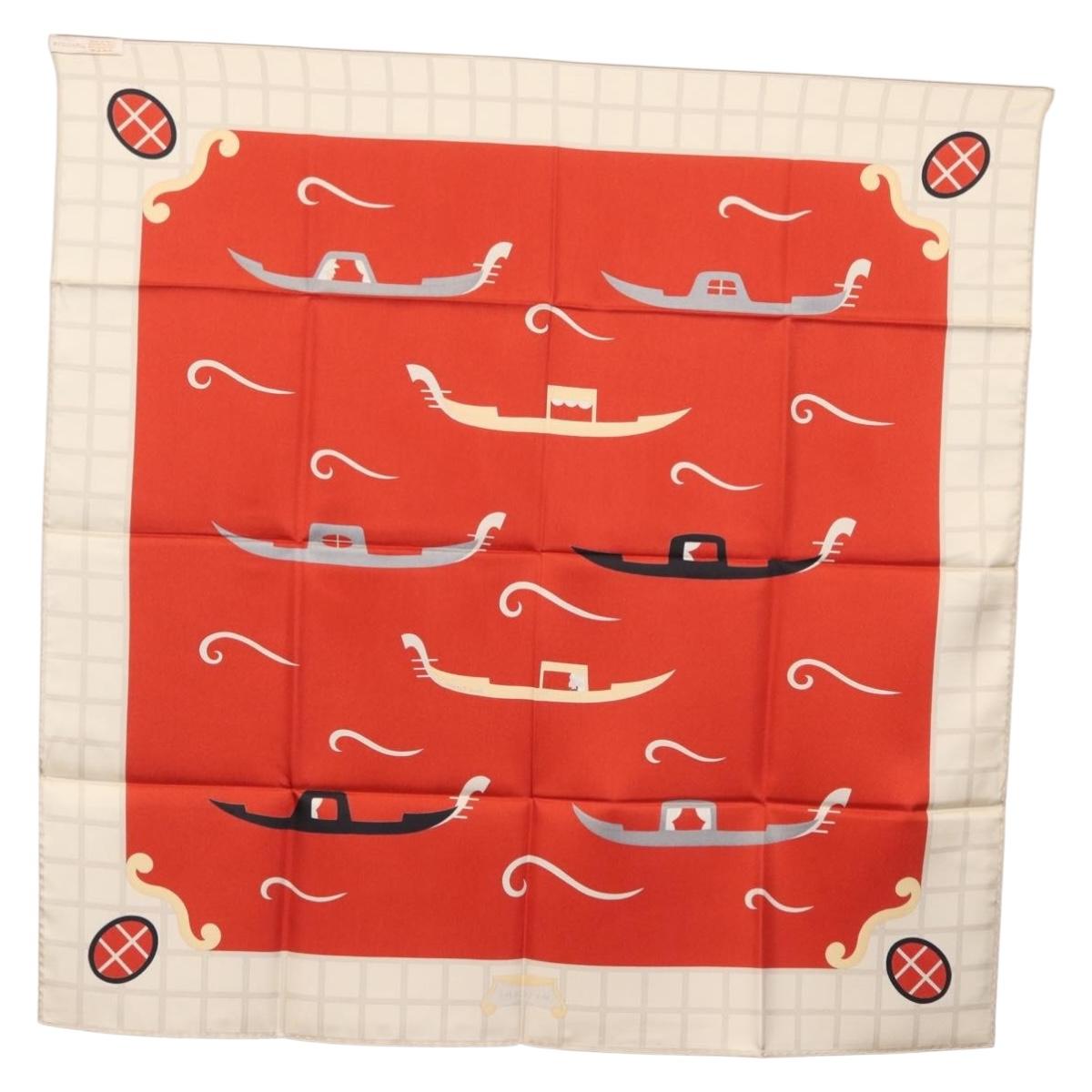 BVLGARI Boat Pattern Scarf Silk ""Davide Pizzigoni"" Red Auth BA10715V