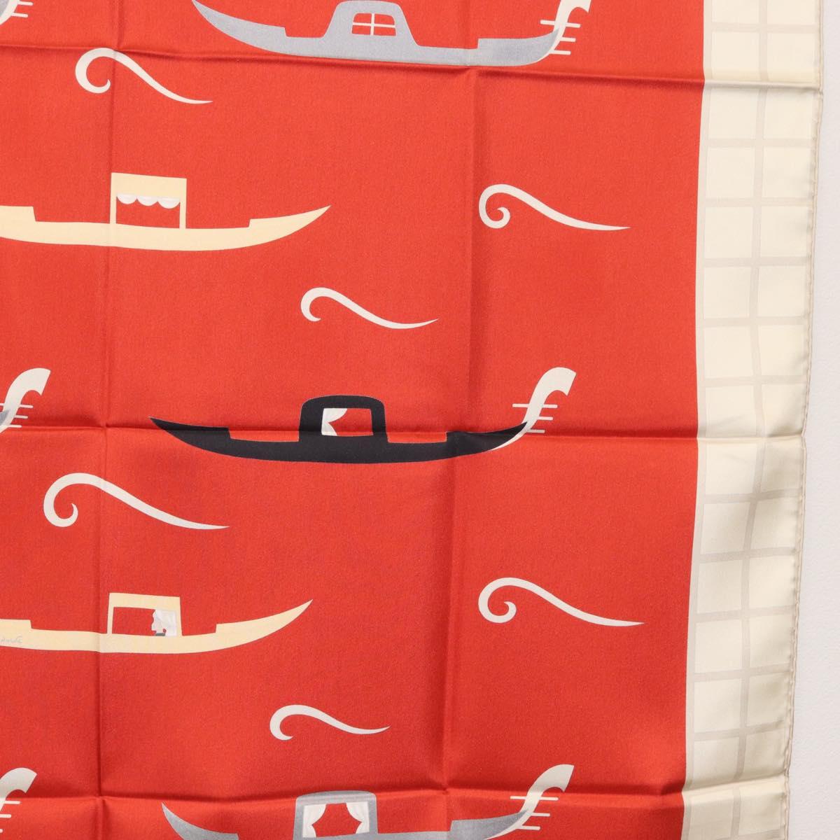 BVLGARI Boat Pattern Scarf Silk ""Davide Pizzigoni"" Red Auth BA10715V