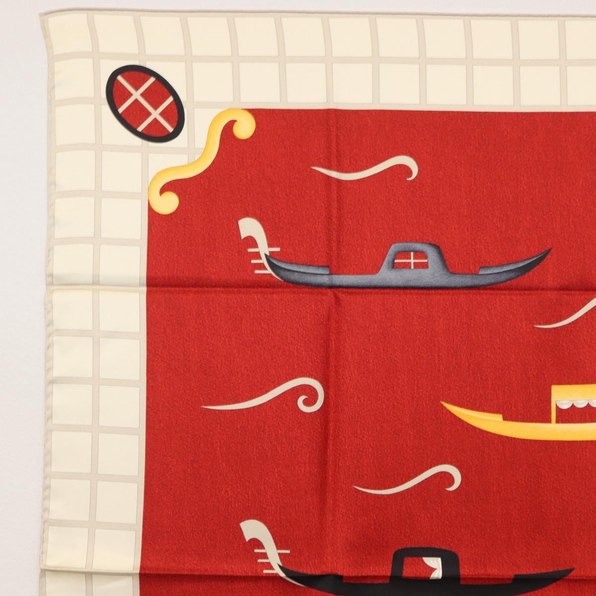 BVLGARI Boat Pattern Scarf Silk ""Davide Pizzigoni"" Red Auth BA10715V