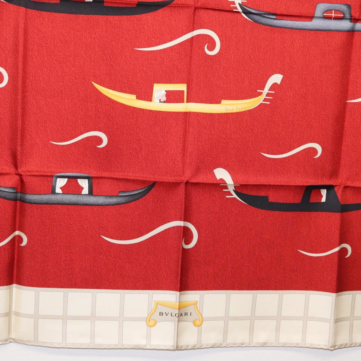 BVLGARI Boat Pattern Scarf Silk ""Davide Pizzigoni"" Red Auth BA10715V