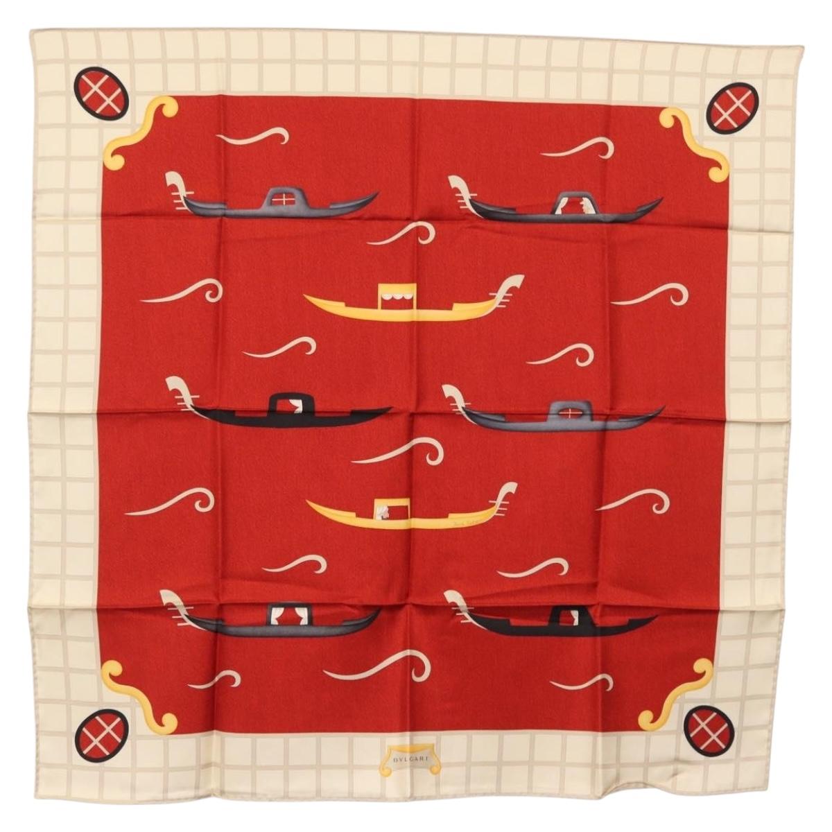 BVLGARI Boat Pattern Scarf Silk ""Davide Pizzigoni"" Red Auth BA10716V